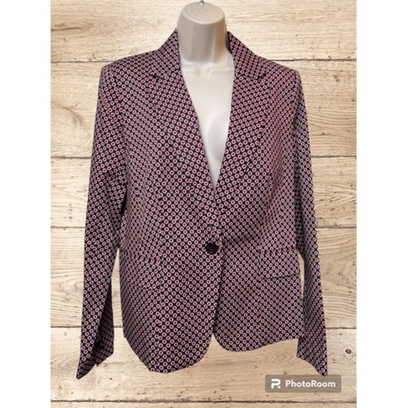 Michael Kors Jackets & Blazers - Michael Kors Blazer Size 14 Red‎ White Blue Dots Spring Tailored Business Office